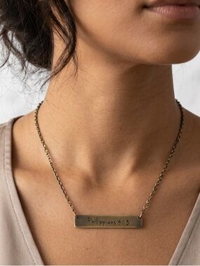 Philippians 4:13 Bar Pendant Necklace Stainless Steel